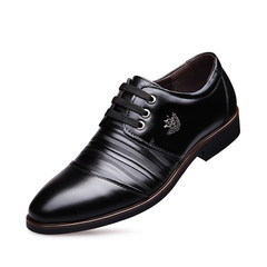The new leather men's shoes business casual shoes Gucci men's early autumn British youth male dress shoes lace up shoes Thirty-eight black