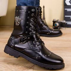 The new 2017 2017 early autumn new men's casual Martin boots high boots Korean military boots barrel trend in spring and Autumn Thirty-eight Light grey