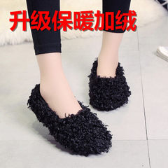Female Maomao shoes autumn winter Round Diamond Princess shallow mouth chain curly black shoes shoes shoes scoop Doug mom Thirty-nine Black / Suede /...