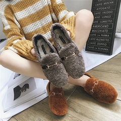Doug winter shoes female 2017 new Korean all-match Maomao shoes shoes female lamb mother with cashmere scoop warm shoes Thirty-eight Pink