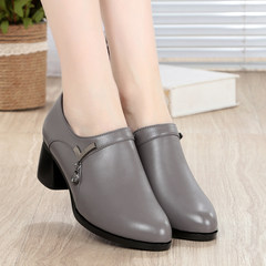 2017 spring and autumn new single shoes with thick with round all-match fashion leather shoes size middle-aged mother Thirty-eight Fashion grey