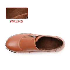 The elderly spring and autumn, middle-aged and elderly mother shoes, leather shoes with flat bottom, big round leather shoes, flat soles, anti slip shoes Thirty-three Red brown cashmere