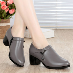 2017 spring and autumn new single shoes with thick with round all-match fashion leather shoes size middle-aged mother Thirty-eight gray
