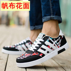 Canvas shoes shoes autumn tide male male trend of Korean white sports shoes all-match winter men's shoes 40 standard code 619 canvas flower face black red