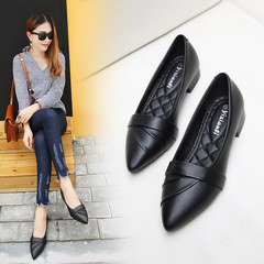 2017 new all-match pointed shoes a rough documentary small leather shoes with low shoes shoes autumn shallow mouth of commuting to work Thirty-eight black