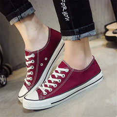 Pure low canvas shoes to help Korean students Metrosexual flat line ball boys all-match shoes breathable shoes 39 female Claret