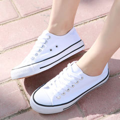 The fall of pure black and white canvas shoes to help low male leisure shoes all-match flat Strappy shoes. A couple of students 39 female White black