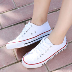 The fall of pure black and white canvas shoes to help low male leisure shoes all-match flat Strappy shoes. A couple of students 39 female White Red