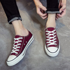 The fall of pure black and white canvas shoes to help low male leisure shoes all-match flat Strappy shoes. A couple of students 39 female Claret
