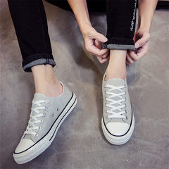 The fall of pure black and white canvas shoes to help low male leisure shoes all-match flat Strappy shoes. A couple of students 39 female gray