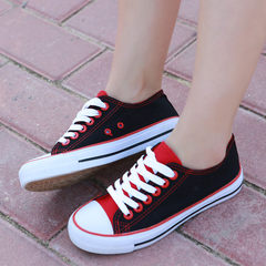 The fall of pure black and white canvas shoes to help low male leisure shoes all-match flat Strappy shoes. A couple of students 39 female Black red