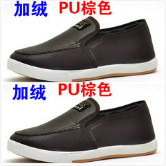 Old Beijing shoes men work shoes wear non slip shoes casual shoes with a pedal cashmere cotton men's shoes Forty-three PU brown and PU Brown