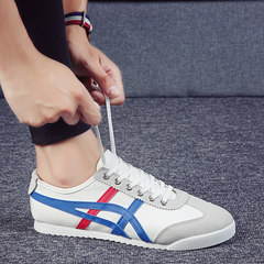 With a deft Reds canvas shoes men's shoes shoes Doug lazy Korean social spiritual guy shoes Forty-three White blue 16
