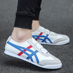 With a deft Reds canvas shoes men's shoes shoes Doug lazy Korean social spiritual guy shoes Forty-three White blue 18