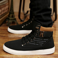 The men's high canvas shoes to help men's casual shoes all-match trend of Korean students winter shoes shoes tide Forty-seven A862 black