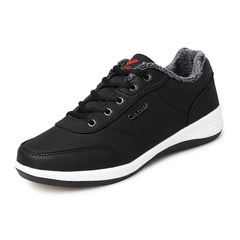 Warrior shoes shoes all-match Huaqiang Korean casual shoes sports shoes leather waterproof winter warm shoes Forty-three Cashmere - Black