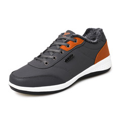 Warrior shoes shoes all-match Huaqiang Korean casual shoes sports shoes leather waterproof winter warm shoes Forty-three Cashmere grey