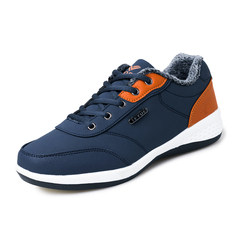 Warrior shoes shoes all-match Huaqiang Korean casual shoes sports shoes leather waterproof winter warm shoes Forty-three Velvet - dark blue