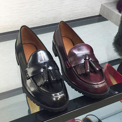 CK shoes, autumn and winter shoes, retro tassels, round head, low heel, happy shoes, CK1-70380530 Thirty-eight Claret
