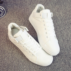 Street canvas shoes male high shoes shoes increased trend of Korean men shoes black shoes shoes for all Forty-three White [cloth cover]