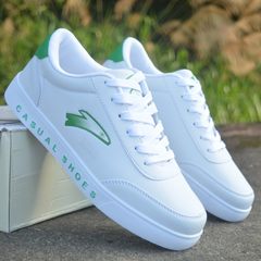 Korean boys shoes sports shoes and leisure students in autumn and winter shoes with flat shoes breathable canvas shoes young men Forty-three 1020 white green