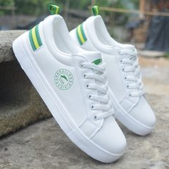 Korean boys shoes sports shoes and leisure students in autumn and winter shoes with flat shoes breathable canvas shoes young men Forty-three 1016 white green