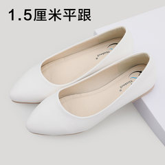 Women's shoes are black, flat and sharp, easy to slip, comfortable to wear, low to heel, little shoes to go to work, single shoes Thirty-eight White 1.5 cm flat heel 168