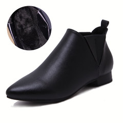 Autumn and winter simple tip, single shoes, retro shoes, low heel fashion leather shoes, big code flat bottomed boots, winter 334142 Thirty-eight Black (with NAP)