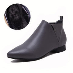 Autumn and winter simple tip, single shoes, retro shoes, low heel fashion leather shoes, big code flat bottomed boots, winter 334142 Thirty-eight Grey (with velvet)