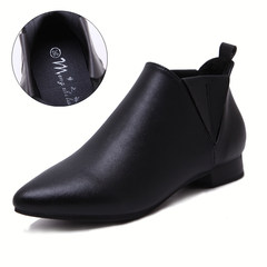 Autumn and winter simple tip, single shoes, retro shoes, low heel fashion leather shoes, big code flat bottomed boots, winter 334142 Thirty-eight Black (inner single)
