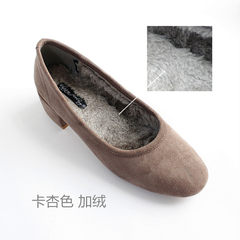 South Korean winter shallow mouth thick with single Xiechao suede shoes with low popularity with grandma code female late Bridesmaid shoes Thirty-eight Card with beige cashmere