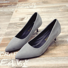 High heels women 5cm fine heel with ol black single shoes Korean version 3cm low with office shoes, pointed shoes Thirty-eight Grey [3 cm]