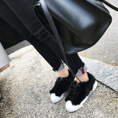 Lost in winter with low round flat all-match Korean lace up shoes shoes shoes female Maomao shoes tide Xuan Xia 35 spot Black to make the old cash plus velvet stock