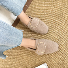 Shoes 2017 autumn and winter shoes buckle head low with the British students all-match plush shoes slip-on Thirty-eight Light grey