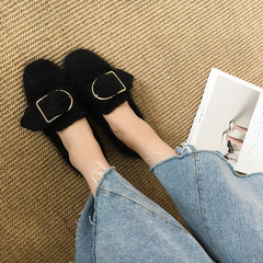 Shoes 2017 autumn and winter shoes buckle head low with the British students all-match plush shoes slip-on Thirty-eight black