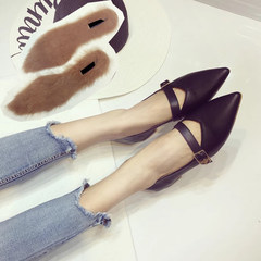 2017 spring and Autumn New Europe flat with ultra soft and simple shallow foot low with the flat pointed muzzle leisure shoes Thirty-eight Black rabbit insole + (833-8) half code