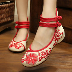 Dichotomanthes bottom female shoes embroidered shoes red slope with folk style square dance shoes embroidered shoes low documentary bride shoes Forty-three Sunflowers (red)