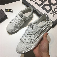 2017 white leather shoes casual shoes lace up shoes with low tide. Female students all-match minimalist shoes Thirty-eight White (Yin Bian)