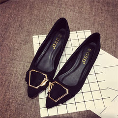 2017新款女鞋低跟方跟单鞋金属钻套脚绒面韩版尖头办公室大码鞋子 38 黑色