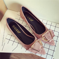 2017 new women's shoes, low heel square shoes, metal drill sleeve feet, suede Korean head office, big code shoes Thirty-eight Pink