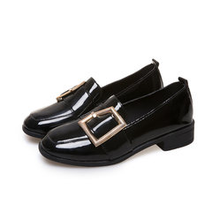 British style shoes female Korean all-match Lok Fu shoes with thick square low shoes new autumn with the students Thirty-eight black