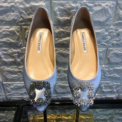 [small] a Rhinestone Buckle Binbin black satin shoes with flat shoes with low Sequin shoes Asakuchi Thirty-eight silvery