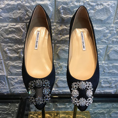 [small] a Rhinestone Buckle Binbin black satin shoes with flat shoes with low Sequin shoes Asakuchi Thirty-eight black
