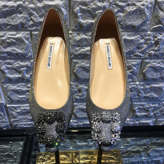 [small] a Rhinestone Buckle Binbin black satin shoes with flat shoes with low Sequin shoes Asakuchi Thirty-eight Magic color
