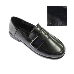 Simple black patent leather all-match Korean side with a low heel shoes female Vintage size shoes Thirty-eight Black velvet.