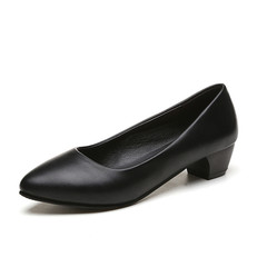 Every day special 3cm small low heel coarse shoes, black shoes professional OL dress shallow mouth tip stewardess shoes Thirty-eight 1625 black matt