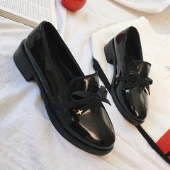Shoes fall 2017 new bow roundheaded all-match student shoes with low crude with British style shoes tide Thirty-eight black