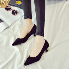 Korean all-match simple thin pointed shoes high-heeled shoes 3cm suede low shallow mouth with small fine with the bridesmaid shoes Thirty-eight Classic black