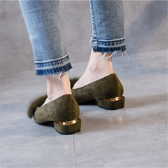 Retro heel heel granny shoes 2017 autumn low heel flat bottom heel suede feet sleeve Maomao single shoes Thirty-eight green