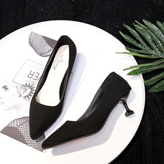 Korean version of the heel with 3CM high heels, women's hotel with professional black work shoes 5CM low heel ol Dan Xieqiu Thirty-eight Black [suede cat and 5cm]